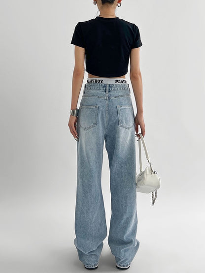 Light Blue Knee Ripped Full Length Women Jeans