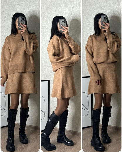 Korean-Inspired Two-Piece Sweater & Skirt Outfit Set | Casual Style 2025 Aesthetic