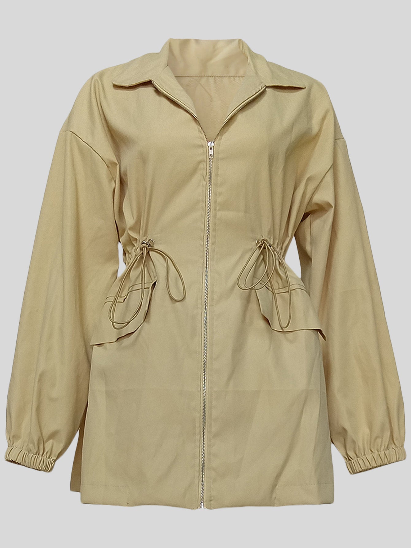 Khaki Trench Coat with Drawstring Waist – Trench Coats Women Outfit Casual & Elegant Everyday Outfits