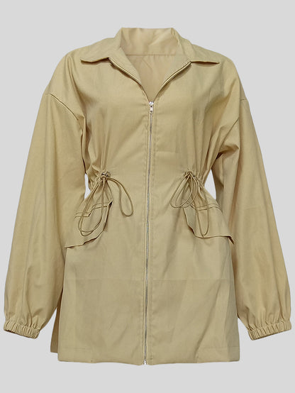 Khaki Trench Coat with Drawstring Waist – Trench Coats Women Outfit Casual & Elegant Everyday Outfits
