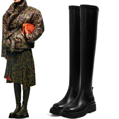 Thick Sole Knee-High Boots for Women | Long Knight-Style PU Leather Boots with Chunky Heel