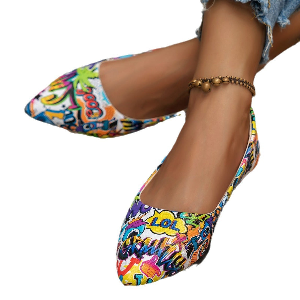 Large Size Flat Bottom Pumps | Floral PU Slip-On Shoes for Women