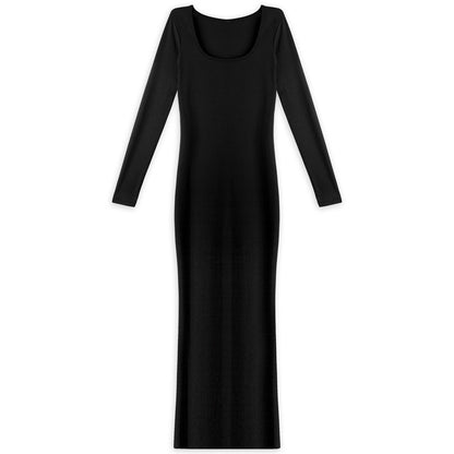 Elegant Long Sleeve Ribbed Mock Neck Solid Dress