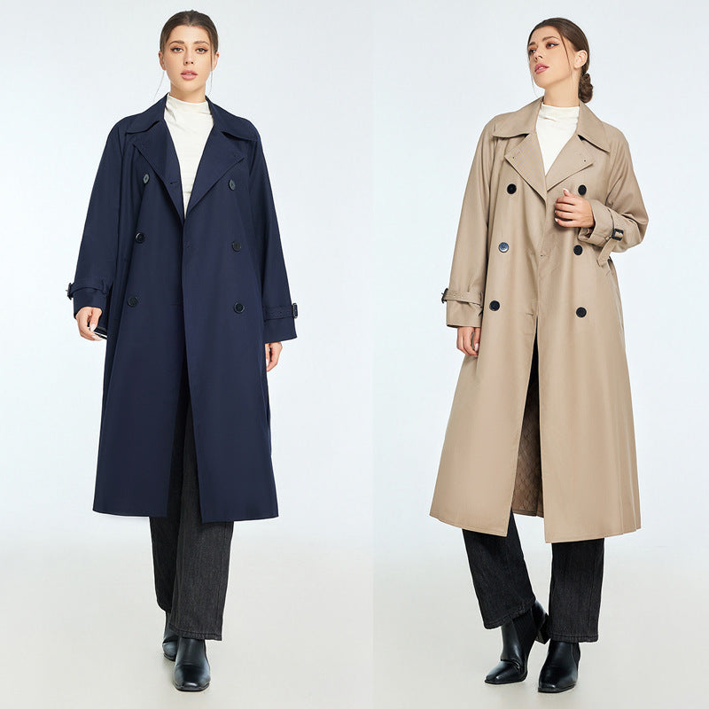 Women’s Mid-Length Trench Coat – Autumn & Winter Loose Petite Coat with Pockets, Commuting Style
