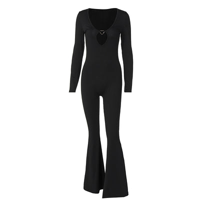 Office Style Fashion Black One Piece V Neck Women Jumpsuit Romper