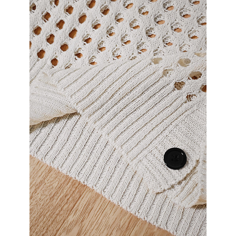 Women’s Plus Size Hollow Out Cardigan – Lightweight V-Neck Button Down Knit Coat