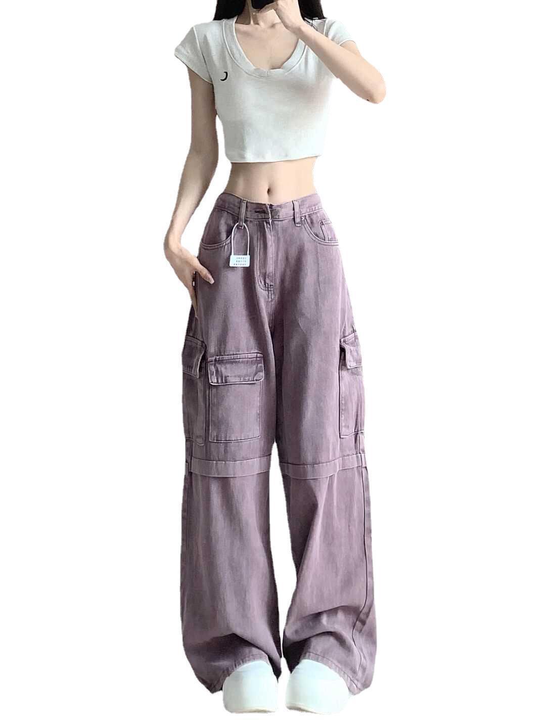 Retro Purple High Waist Cargo Jeans – Y2K Streetwear