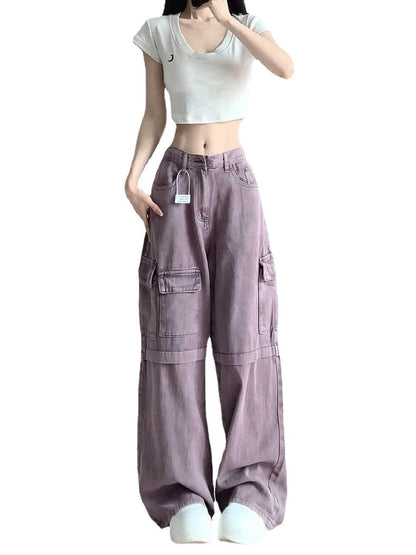 Retro Purple High Waist Cargo Jeans – Y2K Streetwear