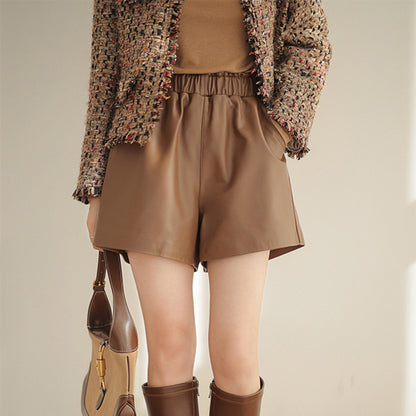 High Waist Genuine Leather Shorts Women – Chic Urban & Casual Summer Outfit