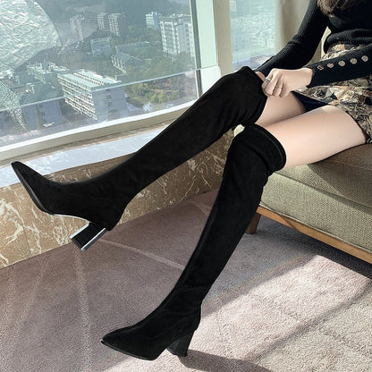 Womens Pleated Over The Knee Boots Pointed Toe Thin Heels For Winter 2025