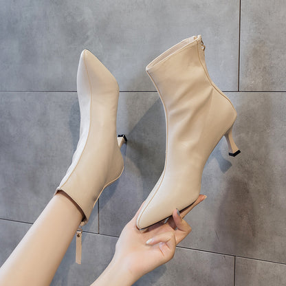 Buckle Strap Leather Thin Ankle Boots