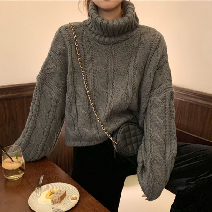 Women Oversized Knitted Turtleneck Sweater