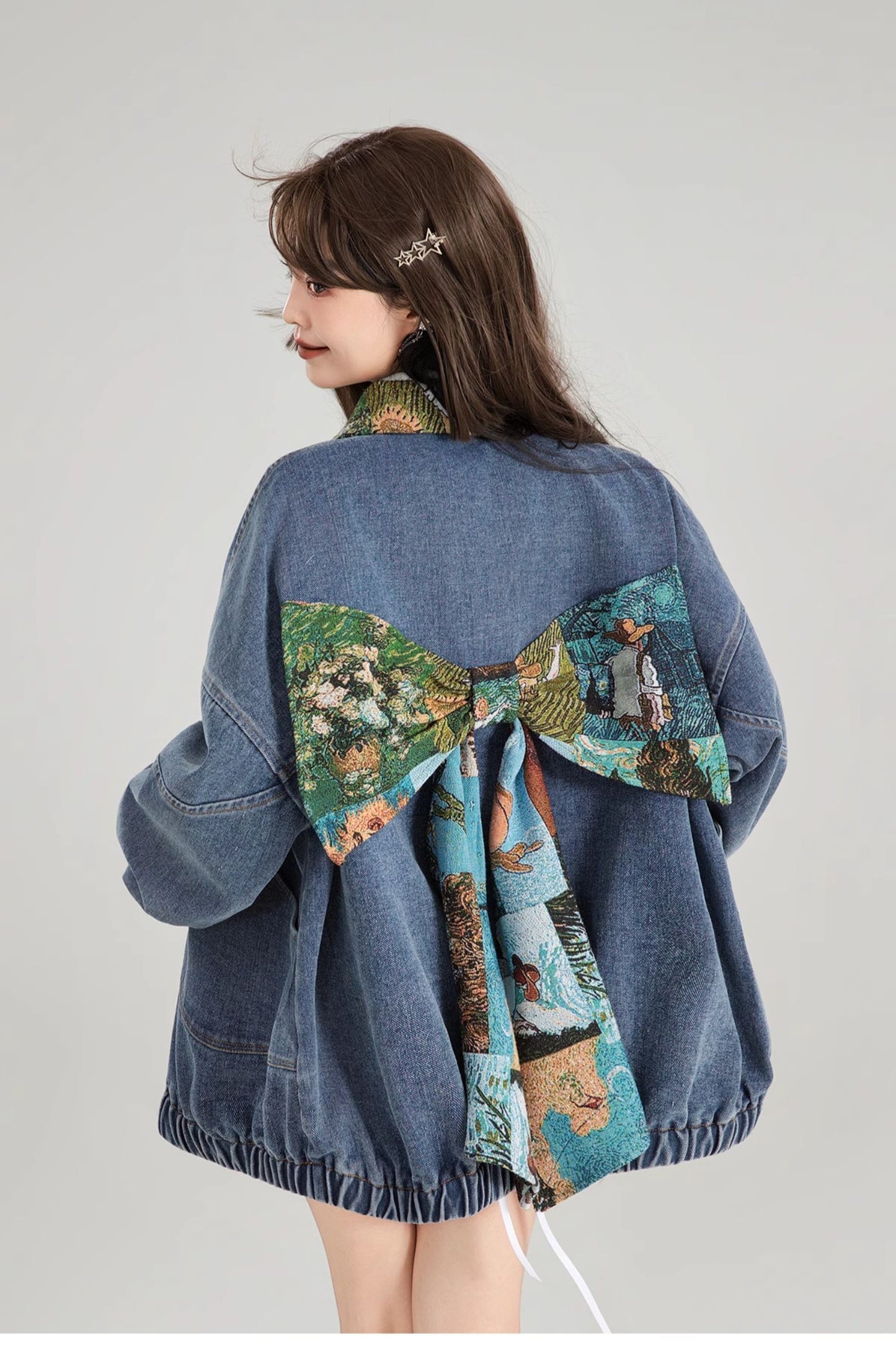 Artistic Denim Jacket for Women – Casual Streetwear Coats & Jackets in Blue Green Denim 2025