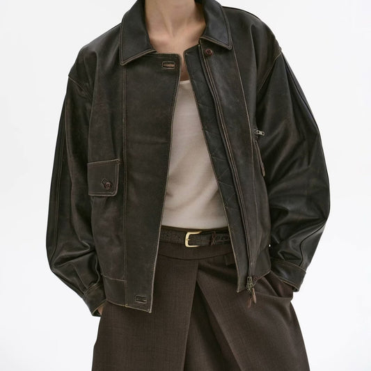 American Retro Asymmetric PU Leather Jacket – Jackets for Women & Street Style Outfits