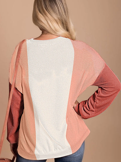 European & American Fashion Thread Stitching Loose Pullover Sweater for Women