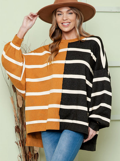 Women’s Striped Loose Pullover Long Sleeve Hoodie – Casual Japanese & Korean Style