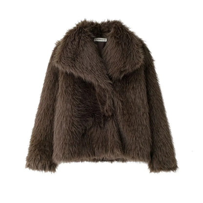Elegant Women Collarless Thick Faux Fur Coats