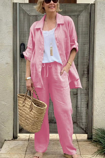 Solid Color Shirt & Trouser Two-Piece Outfit Set | Casual Style 2025 Aesthetic