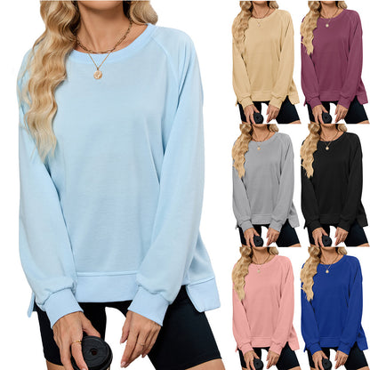 Solid Color Round Neck Sweatshirt – Cozy Loose Fit for Everyday Style