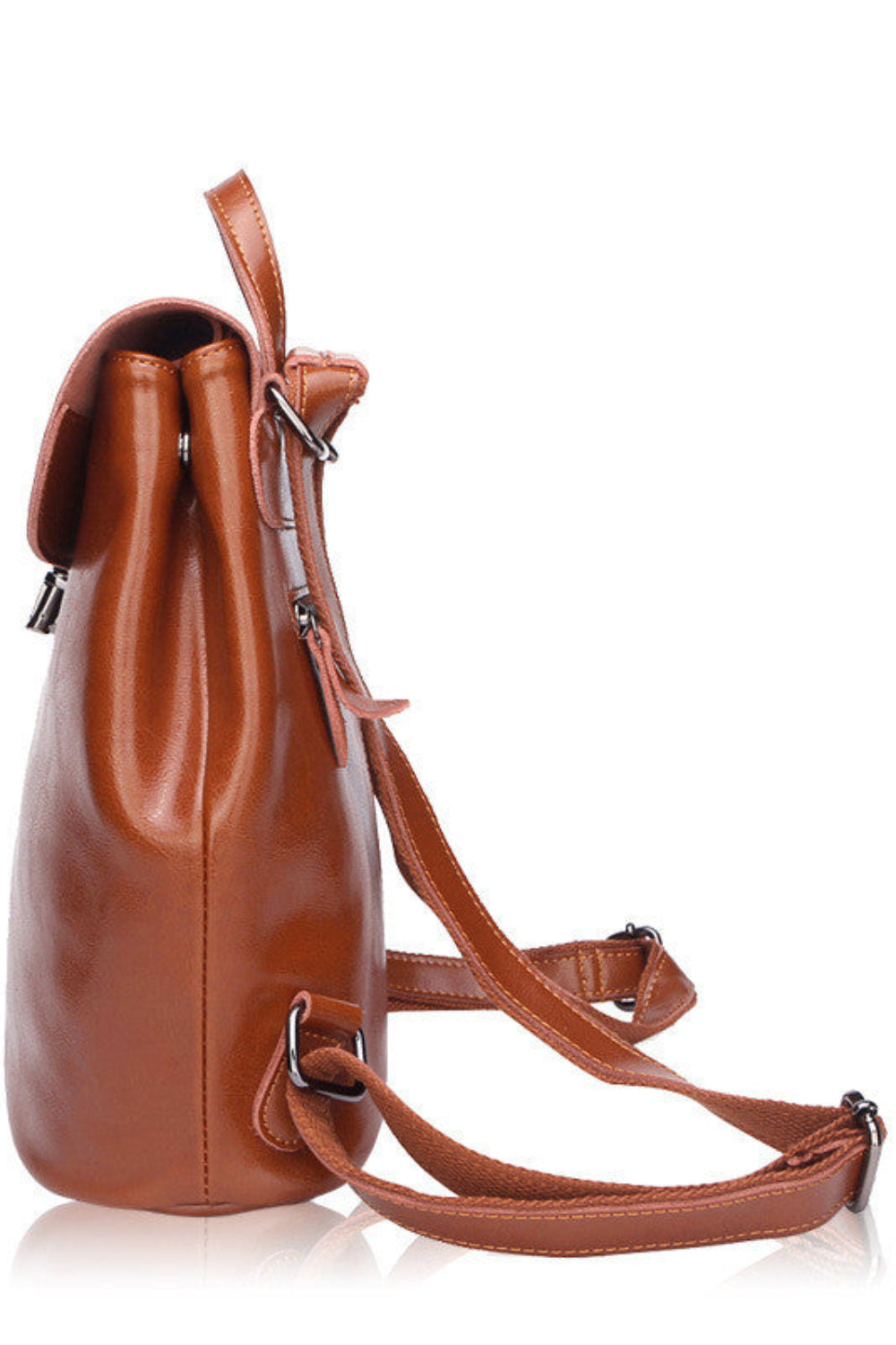 Brown leather backpack on a white background
