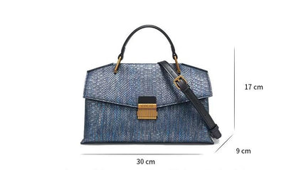 Trendy Blue Handbag Snake Pattern Composite Cowhide Leather