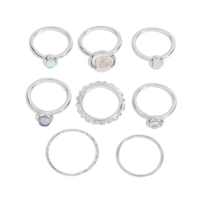 8-Piece Colorful Stone Metallic Ring Set – Geometric Stackable Rings for Women