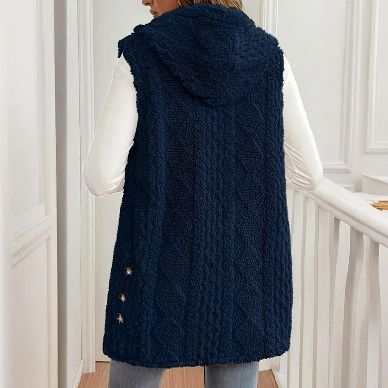2025 Womens Long Winter Quilted Hooded Vest Sleeveless Down Cotton Jacket With Pockets Warm Outdoor Coat S 5XL