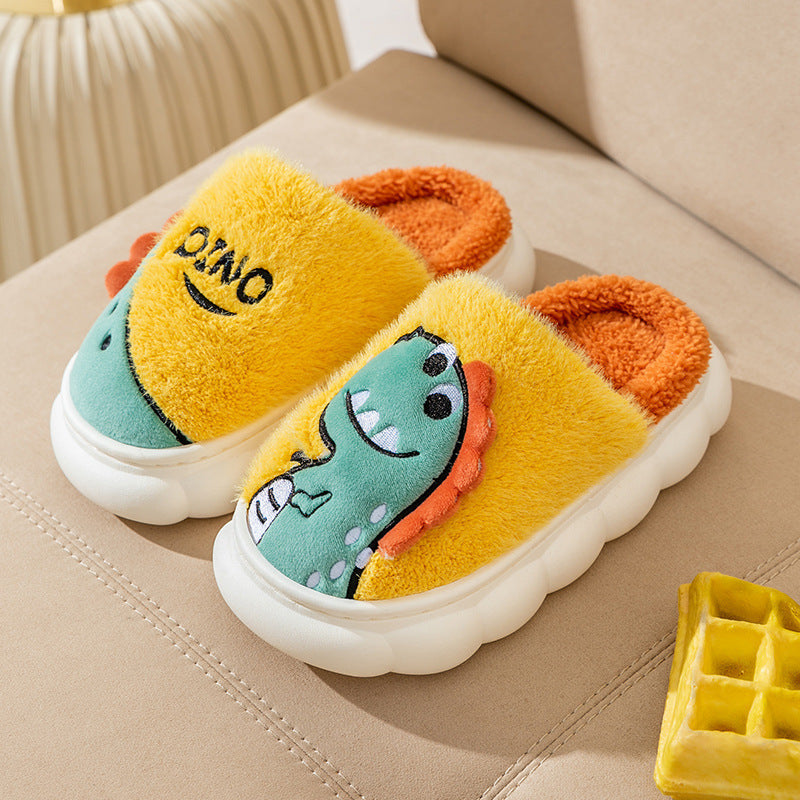Plush Dinosaur Couple Cotton Slippers – Cozy Indoor Unisex Footwear