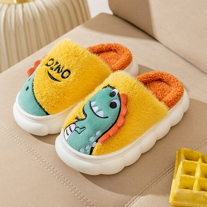 Plush Dinosaur Couple Cotton Slippers – Cozy Indoor Unisex Footwear