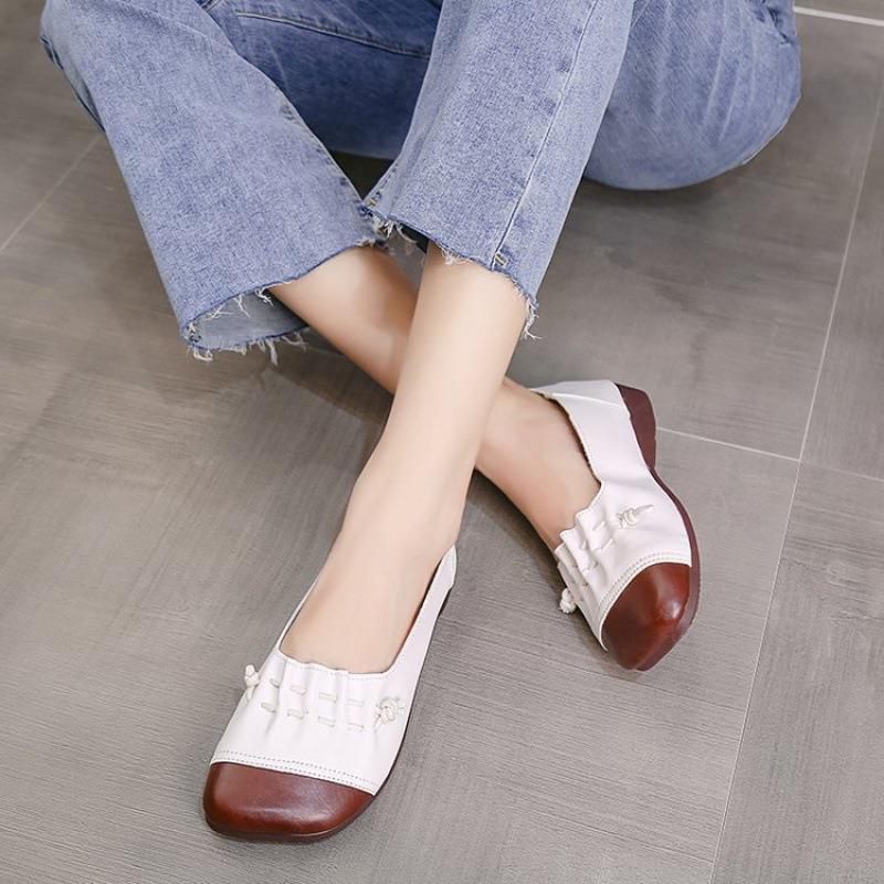 Womens Flat Sole Simple Genuine Leather Casual Shoes