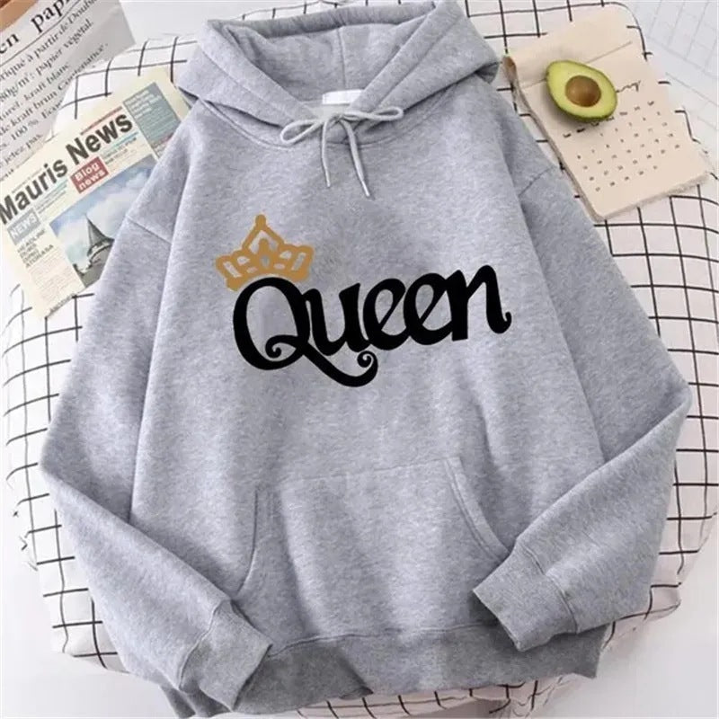 QUEEN Print Fleece Hoodie – Cozy & Stylish Pullover Sweatshirt