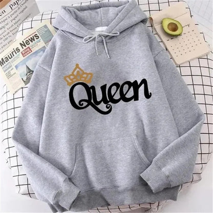 QUEEN Print Fleece Hoodie – Cozy & Stylish Pullover Sweatshirt
