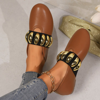 Plus Size Round Head Buckle Flat Pumps | Comfortable Low-Top Flats for Women