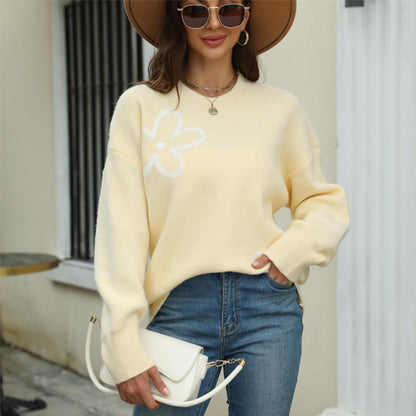 Artistic Loose Fit Sweater Women's Painted Print Acrylic Pullover