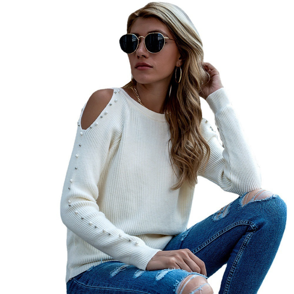 Beaded Off-Shoulder Knit Pullover – Fall & Winter Glam