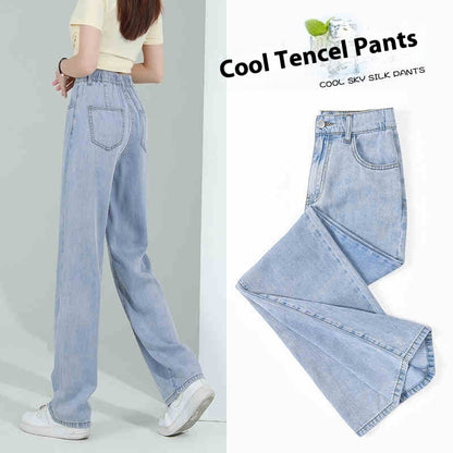 Lightweight Wide-Leg Lyocell Jeans – High-Waist Breathable Casual Pants for Women