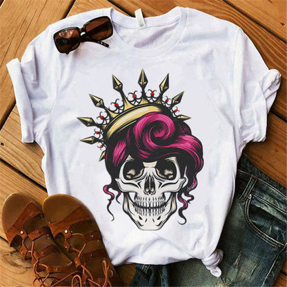Womens Fashion Versatile Cow Skull Print T Shirt Casual Cute Short Sleeve Tee Summer Graphic Shirt Dress