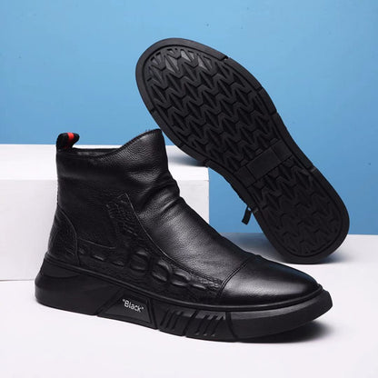 Brand Fashionable New Side Zipper Casual High Top Leather Shoes High Quality Men Pointed Crocodile Leather Business Wedding Boot