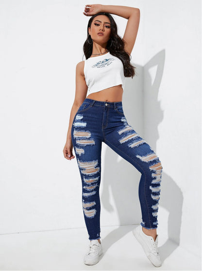 All-Match High-Waist Skinny Denim Trousers – Flattering Full-Length Jeans