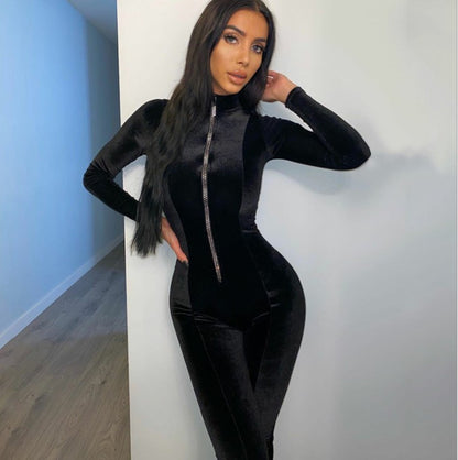 Autumn Black Skinny Streetwear Jumpsuits For Women