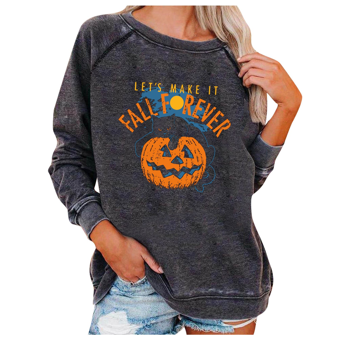 Halloween Graphic Sweatshirt for Women – Loose Casual Printed Pullover Top