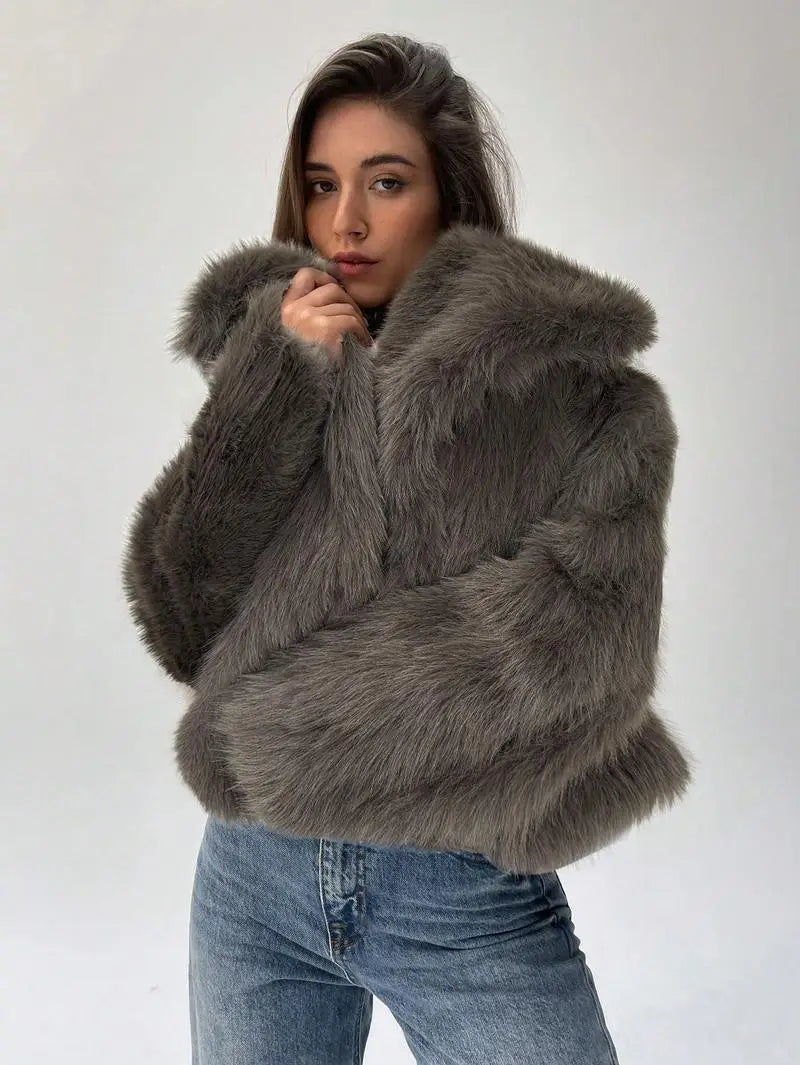 New Furry Hooded Loose Down Coats