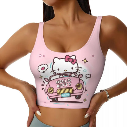 Y2K Aesthetic: Cute Hello Kitty Graphic Black Cropped Tank Top