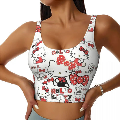 Y2K Aesthetic: Cute Hello Kitty Graphic Black Cropped Tank Top
