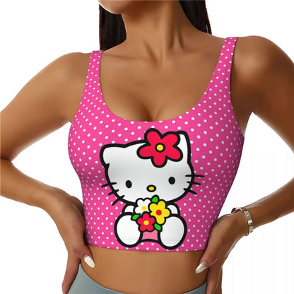 Y2K Aesthetic: Cute Hello Kitty Graphic Black Cropped Tank Top