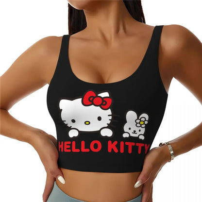 Y2K Aesthetic: Cute Hello Kitty Graphic Black Cropped Tank Top