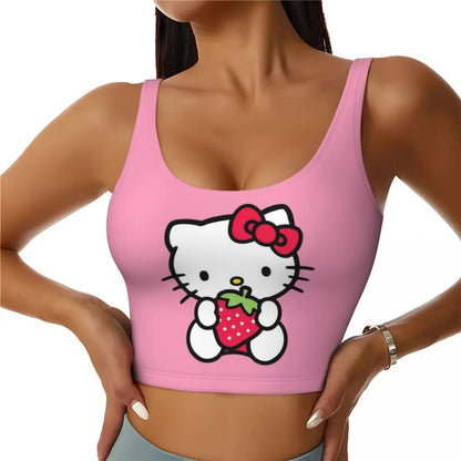Y2K Aesthetic: Cute Hello Kitty Graphic Black Cropped Tank Top