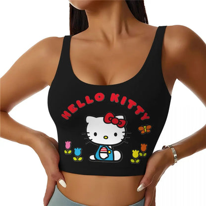 Y2K Aesthetic: Cute Hello Kitty Graphic Black Cropped Tank Top