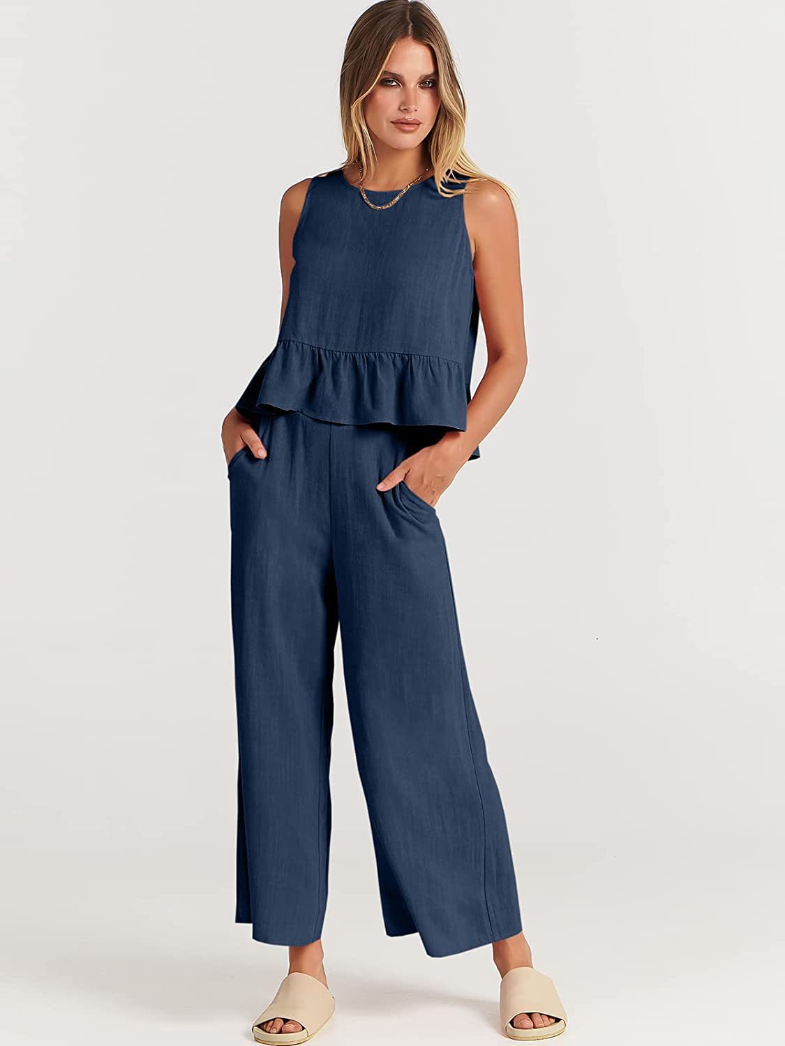 Pleated Sleeveless Vest & Wide-Leg Cropped Trousers Two-Piece Outfit Set | Chic Summer Vibes Style 2025