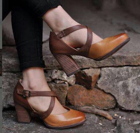 Orange Belt Elegant High Heel Pointed Toe Shoes For Women